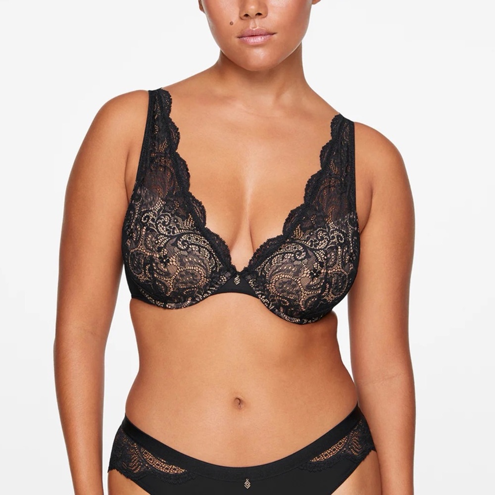 Third Love Black & Tan Lace Contour Plunge Bra 42B